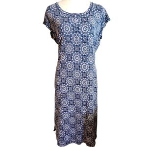 T By Talbots Dress Womens L WBlue Printed Casual Floral Minimalistic Pullover